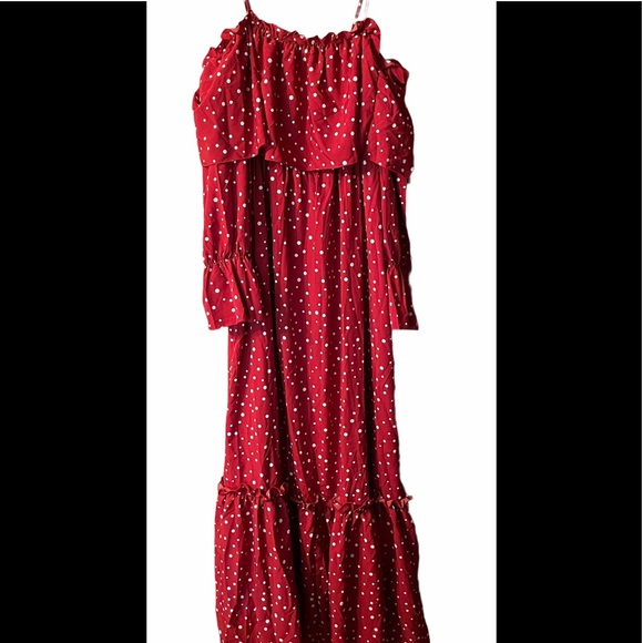 Boohoo Polka Dot Cold Shoulder Ruffle Maxi Dress🖤 - Picture 8 of 11